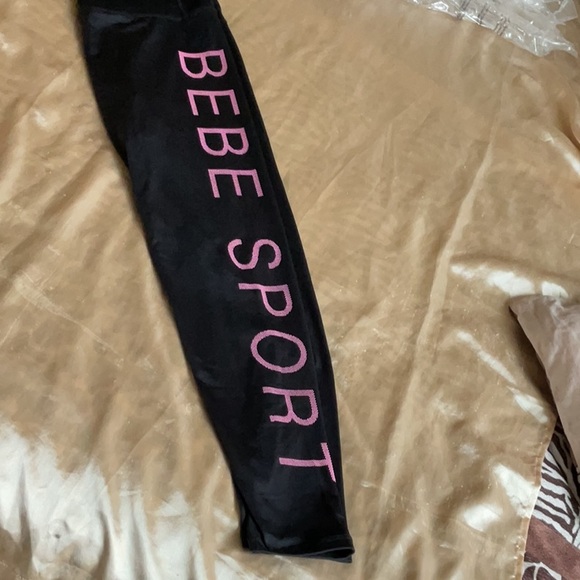 Bebe Sport new Black Leggings, Pink graphic Logo on Left leg, Size L,super cute! - Picture 1 of 6